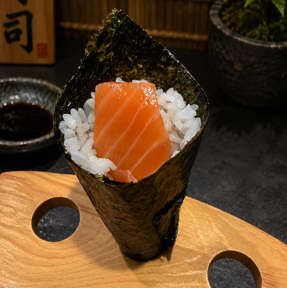 Salmon hand roll.