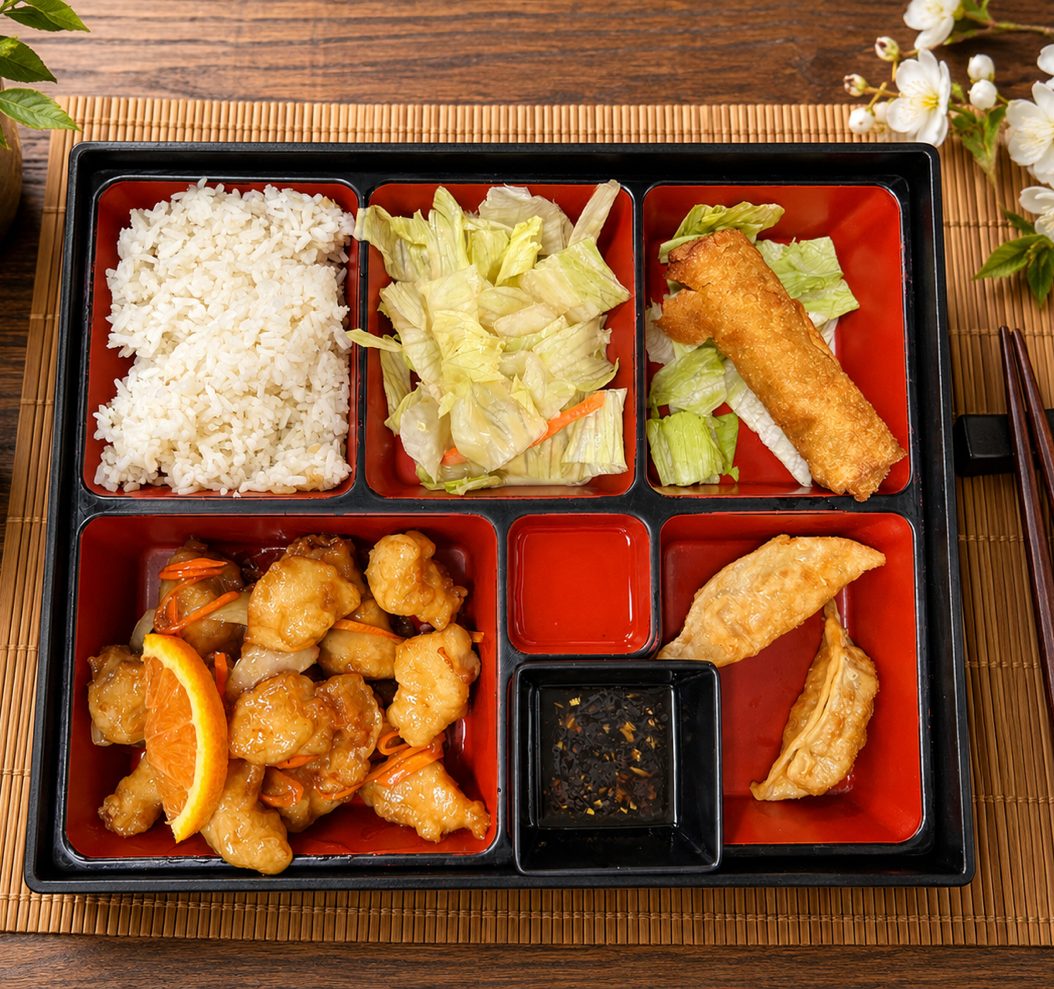 BB3. Orange chicken bento box.